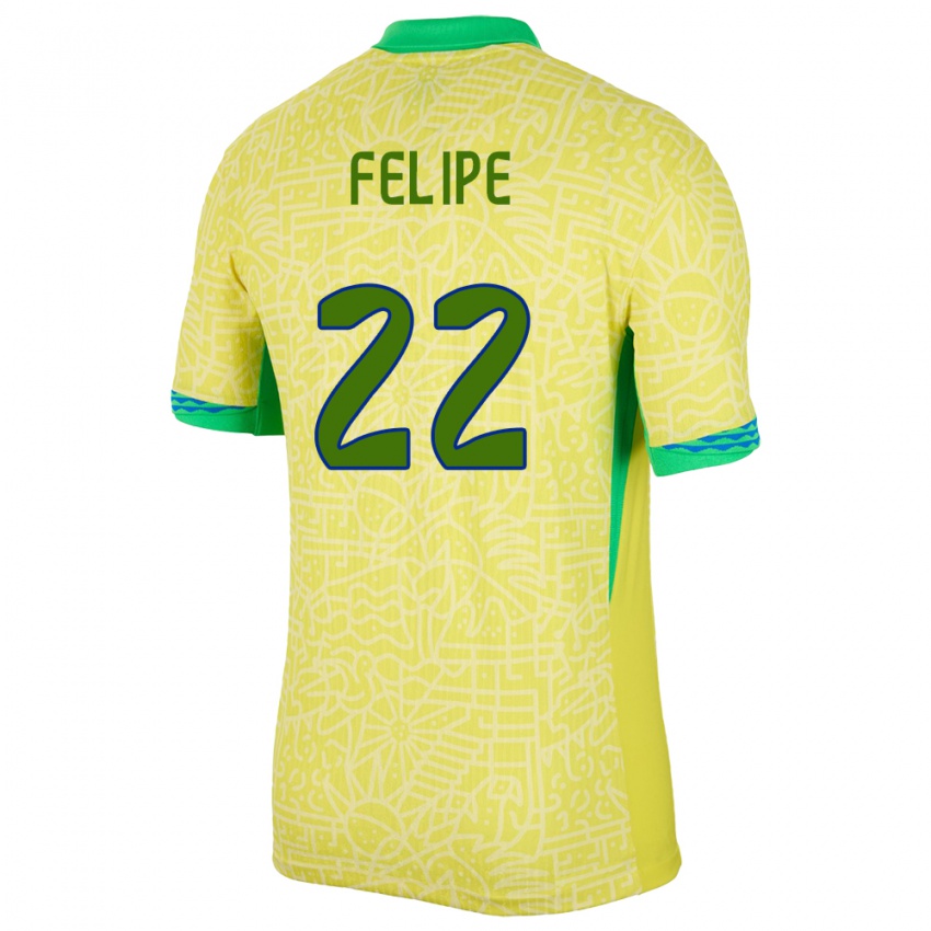 Mann Brasil Cayo Felipe #22 Gul Hjemmetrøye Drakt Trøye 24-26 Skjorter T-Skjorte