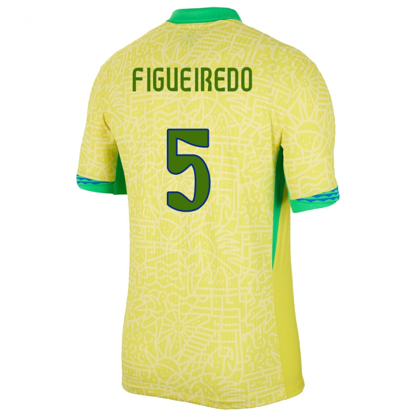 Mann Brasil Vitor Figueiredo #5 Gul Hjemmetrøye Drakt Trøye 24-26 Skjorter T-Skjorte