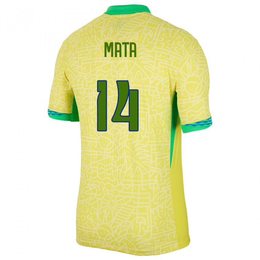 Mann Brasil Da Mata #14 Gul Hjemmetrøye Drakt Trøye 24-26 Skjorter T-Skjorte
