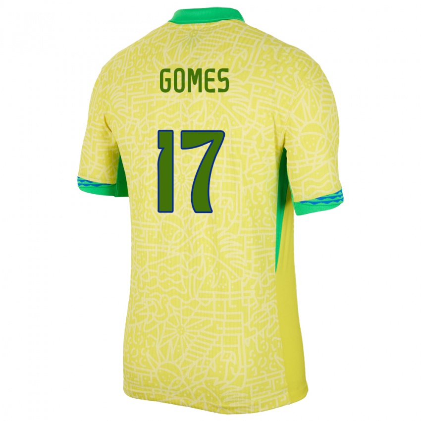 Mann Brasil William Gomes #17 Gul Hjemmetrøye Drakt Trøye 24-26 Skjorter T-Skjorte