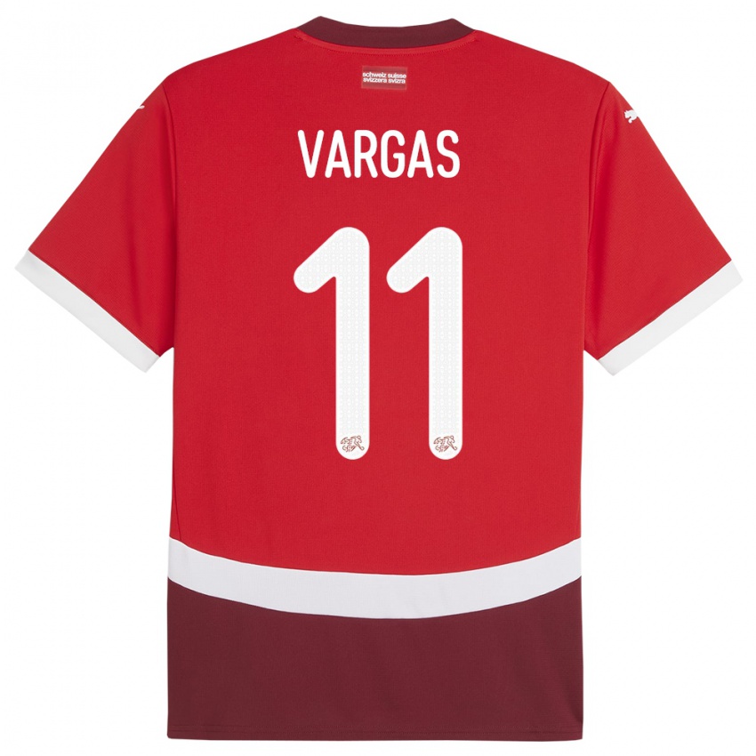 Mann Sveits Ruben Vargas #11 Rød Hjemmetrøye Drakt Trøye 24-26 Skjorter T-Skjorte