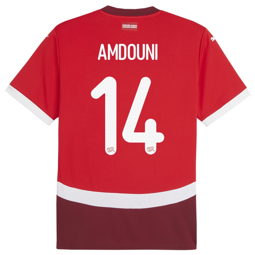 Mann Sveits Mohamed Zeki Amdouni #14 Rød Hjemmetrøye Drakt Trøye 24-26 Skjorter T-Skjorte