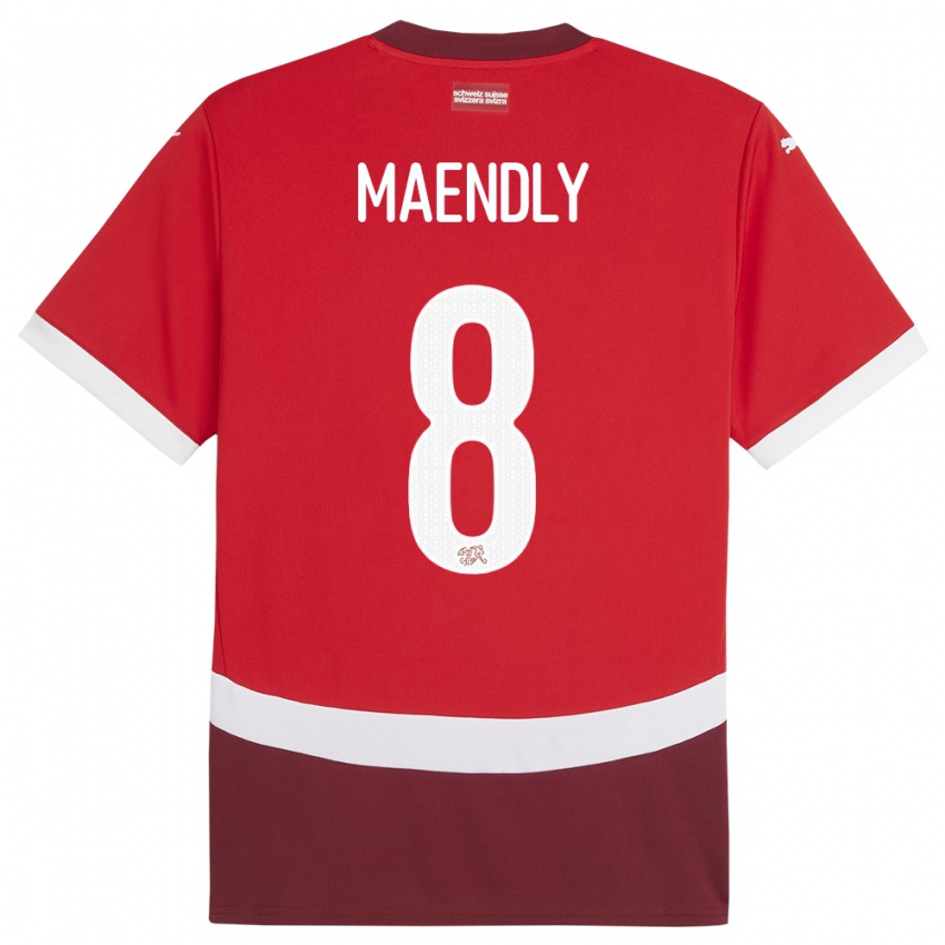 Mann Sveits Sandy Maendly #8 Rød Hjemmetrøye Drakt Trøye 24-26 Skjorter T-Skjorte