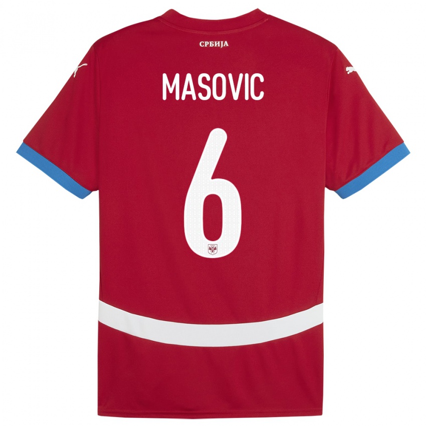 Mann Serbia Erhan Masovic #6 Rød Hjemmetrøye Drakt Trøye 24-26 Skjorter T-Skjorte