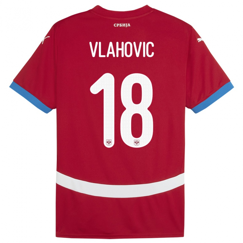 Mann Serbia Dusan Vlahovic #18 Rød Hjemmetrøye Drakt Trøye 24-26 Skjorter T-Skjorte