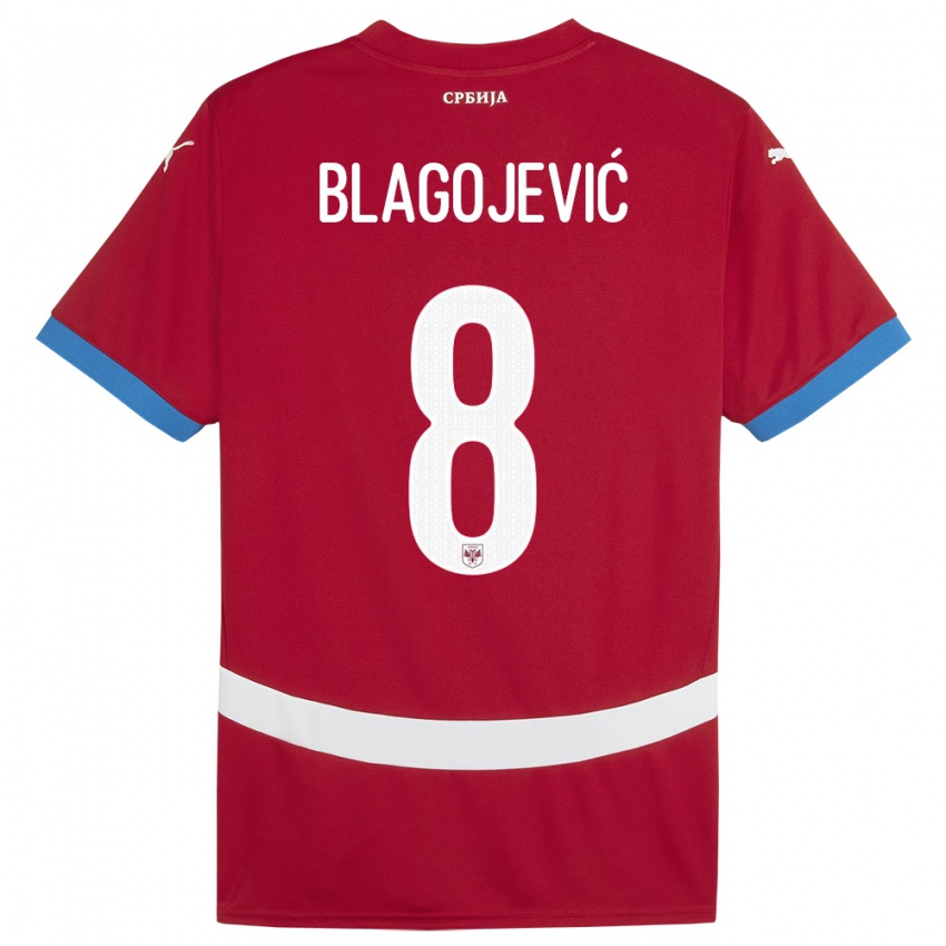 Mann Serbia Dina Blagojevic #8 Rød Hjemmetrøye Drakt Trøye 24-26 Skjorter T-Skjorte