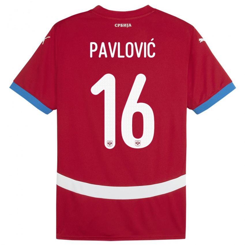 Mann Serbia Sara Pavlovic #16 Rød Hjemmetrøye Drakt Trøye 24-26 Skjorter T-Skjorte