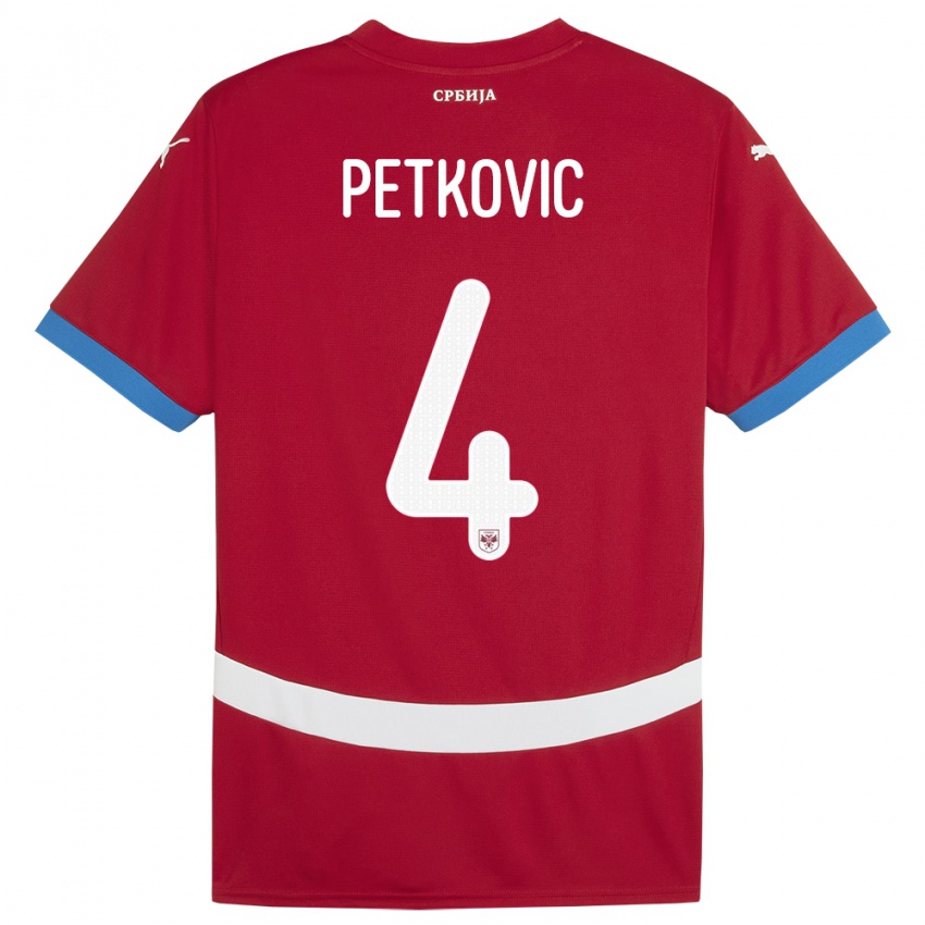 Mann Serbia Nikola Petkovic #4 Rød Hjemmetrøye Drakt Trøye 24-26 Skjorter T-Skjorte