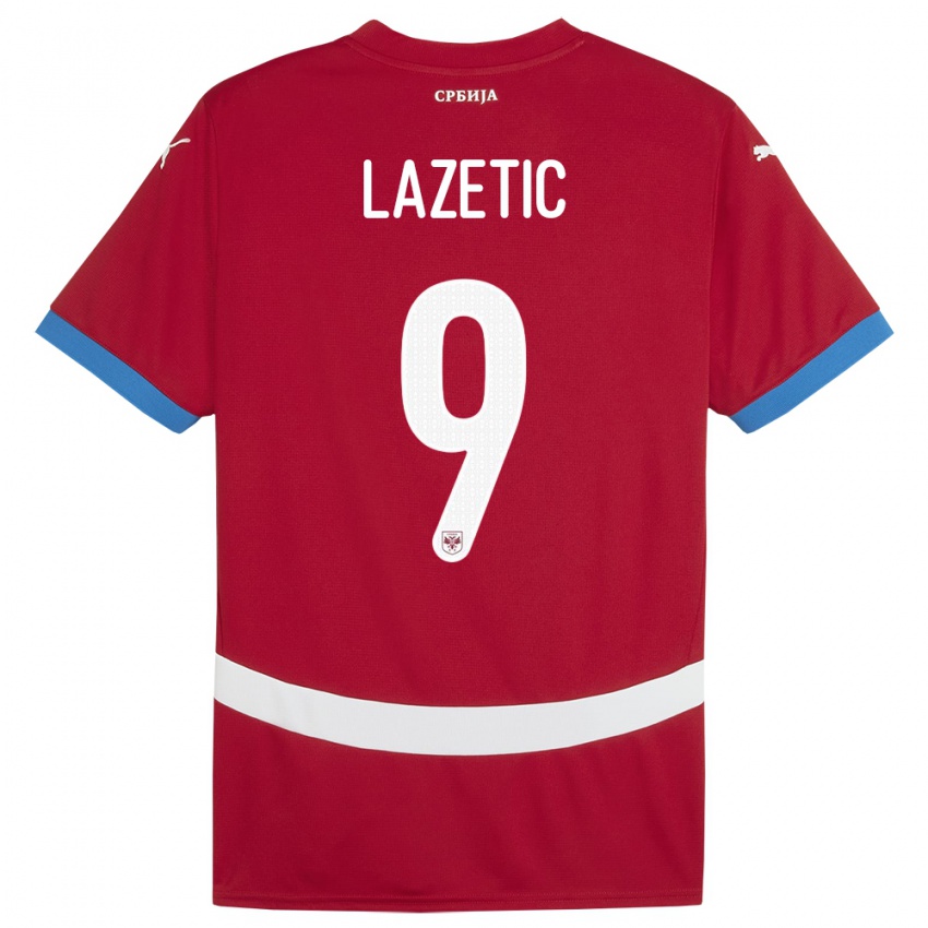 Mann Serbia Marko Lazetic #9 Rød Hjemmetrøye Drakt Trøye 24-26 Skjorter T-Skjorte