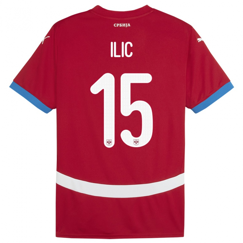 Mann Serbia Mihajlo Ilic #15 Rød Hjemmetrøye Drakt Trøye 24-26 Skjorter T-Skjorte