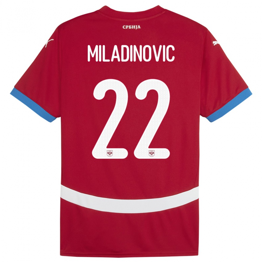 Mann Serbia Igor Miladinovic #22 Rød Hjemmetrøye Drakt Trøye 24-26 Skjorter T-Skjorte