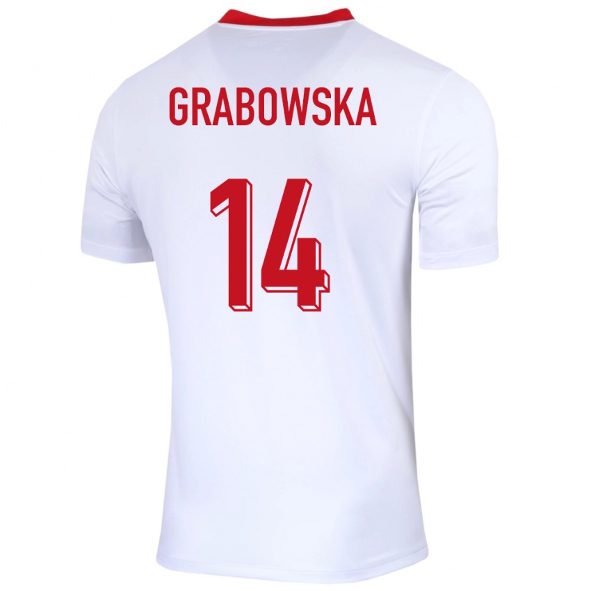 Mann Polen Dominika Grabowska #14 Hvit Hjemmetrøye Drakt Trøye 24-26 Skjorter T-Skjorte