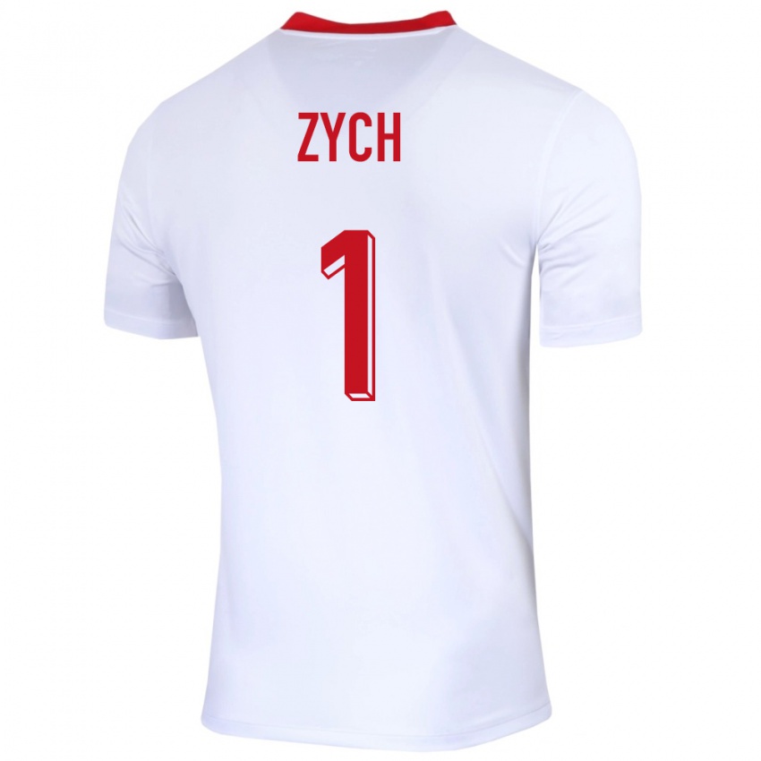 Mann Polen Oliwier Zych #1 Hvit Hjemmetrøye Drakt Trøye 24-26 Skjorter T-Skjorte