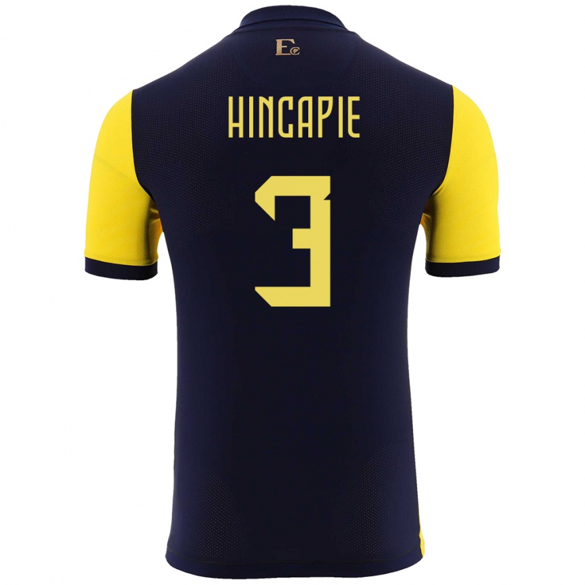 Mann Ecuador Piero Hincapie #3 Gul Hjemmetrøye Drakt Trøye 24-26 Skjorter T-Skjorte