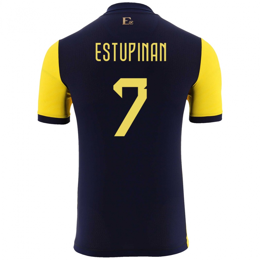 Mann Ecuador Pervis Estupinan #7 Gul Hjemmetrøye Drakt Trøye 24-26 Skjorter T-Skjorte