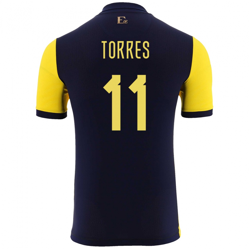 Mann Ecuador Ambar Torres #11 Gul Hjemmetrøye Drakt Trøye 24-26 Skjorter T-Skjorte