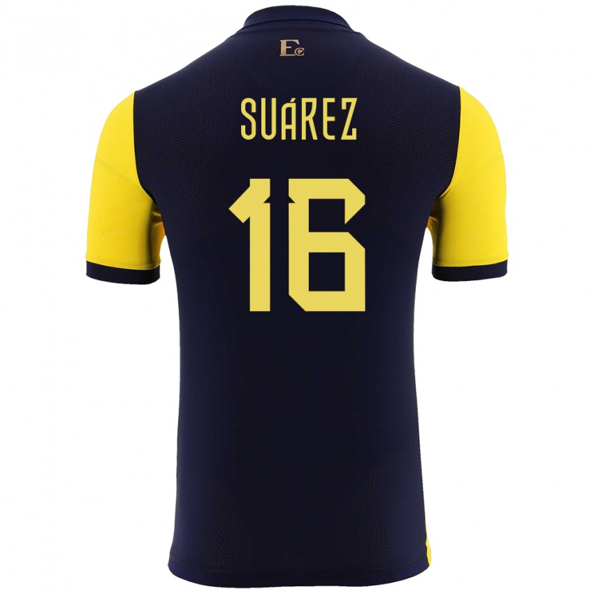 Mann Ecuador Ariel Suarez #16 Gul Hjemmetrøye Drakt Trøye 24-26 Skjorter T-Skjorte