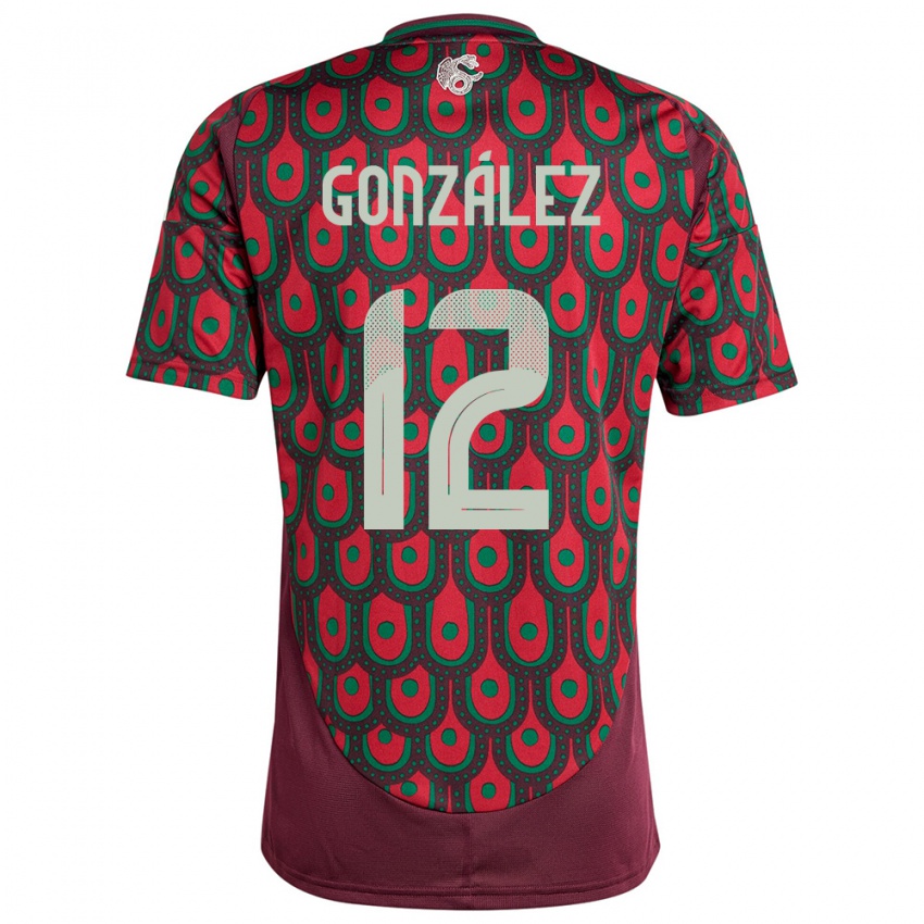 Mann Mexico Itzel Gonzalez #12 Rødbrun Hjemmetrøye Drakt Trøye 24-26 Skjorter T-Skjorte