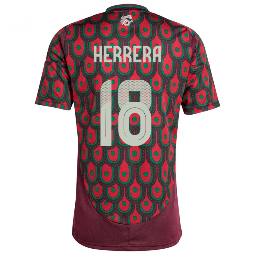 Mann Mexico Ozziel Herrera #18 Rødbrun Hjemmetrøye Drakt Trøye 24-26 Skjorter T-Skjorte