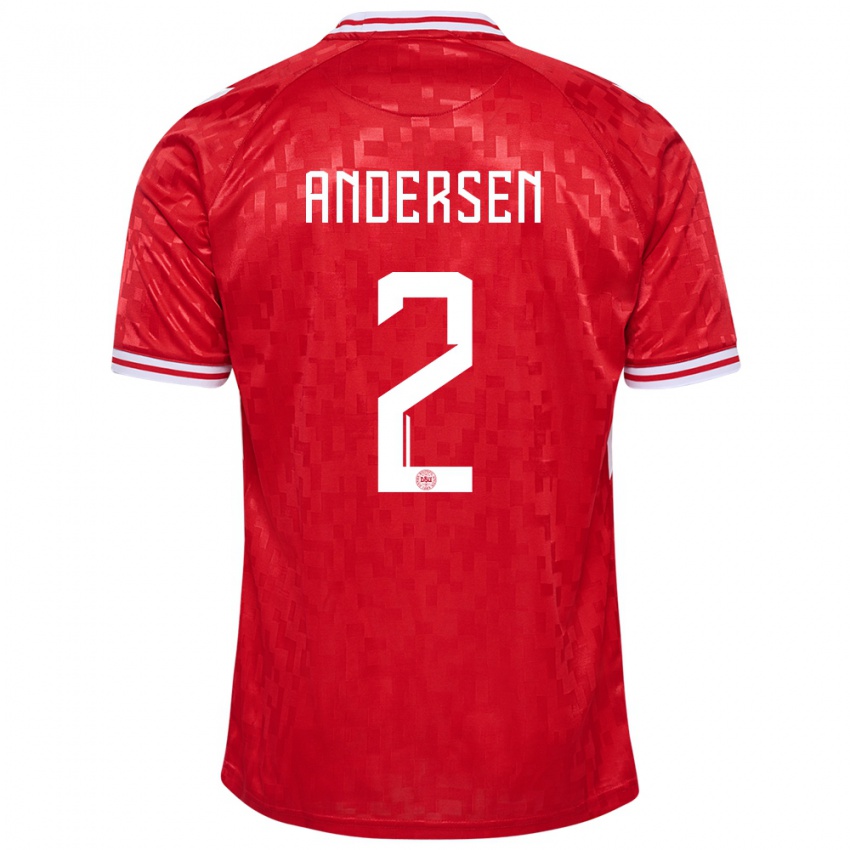 Mann Danmark Joachim Andersen #2 Rød Hjemmetrøye Drakt Trøye 24-26 Skjorter T-Skjorte