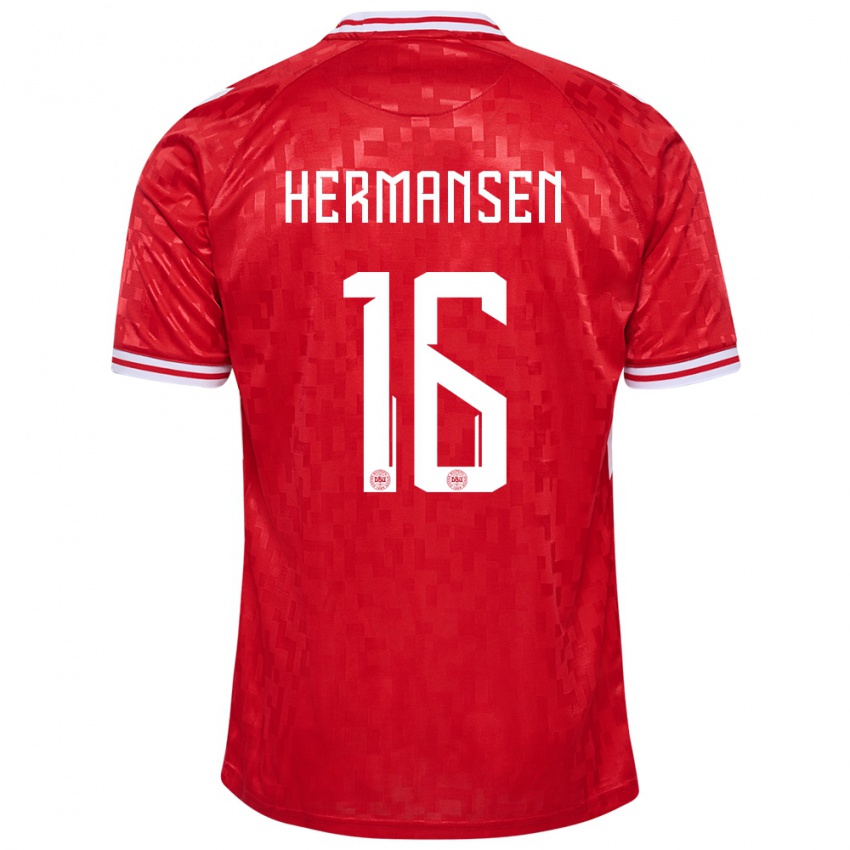 Mann Danmark Mads Hermansen #16 Rød Hjemmetrøye Drakt Trøye 24-26 Skjorter T-Skjorte