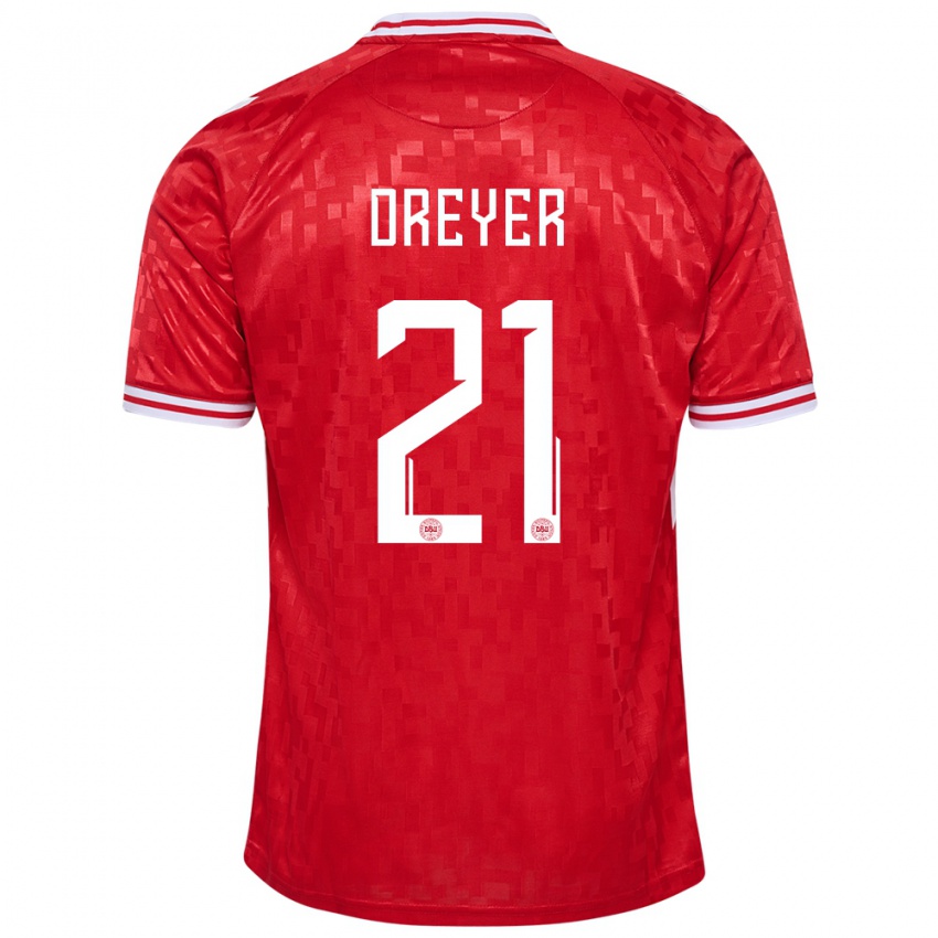 Mann Danmark Anders Dreyer #21 Rød Hjemmetrøye Drakt Trøye 24-26 Skjorter T-Skjorte