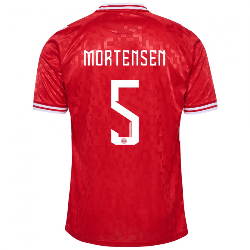 Mann Danmark Gustav Mortensen #5 Rød Hjemmetrøye Drakt Trøye 24-26 Skjorter T-Skjorte