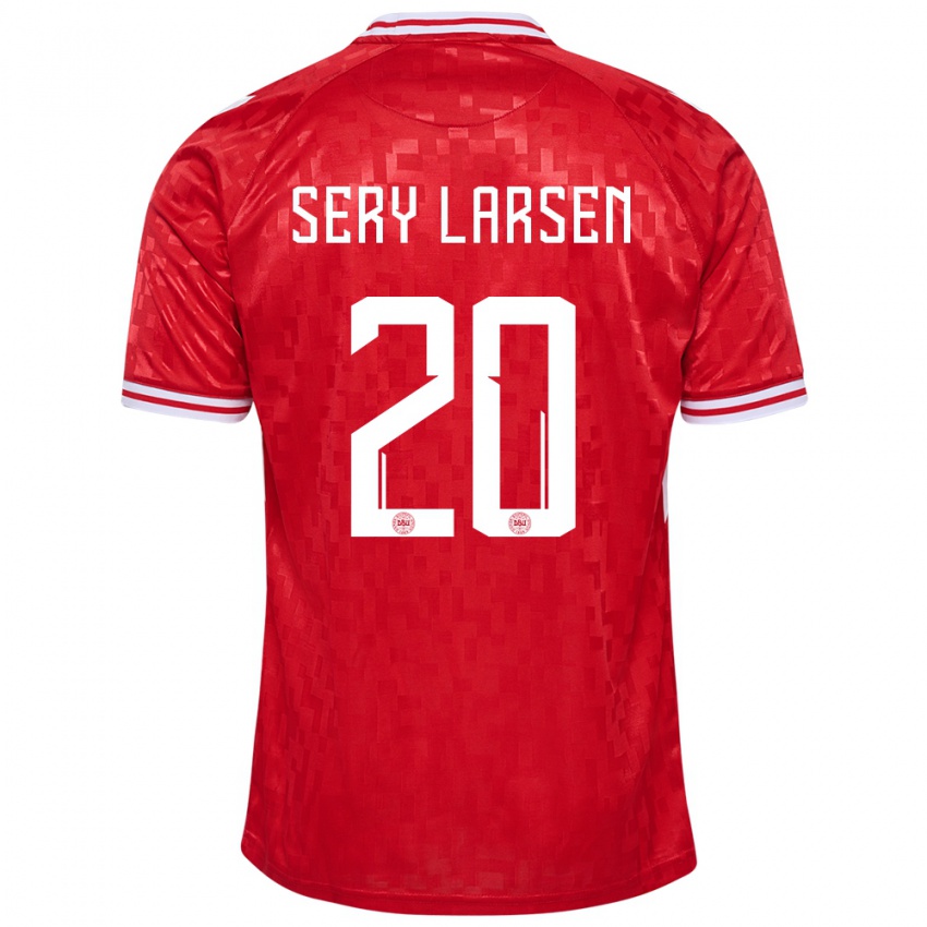 Mann Danmark Japhet Sery Larsen #20 Rød Hjemmetrøye Drakt Trøye 24-26 Skjorter T-Skjorte