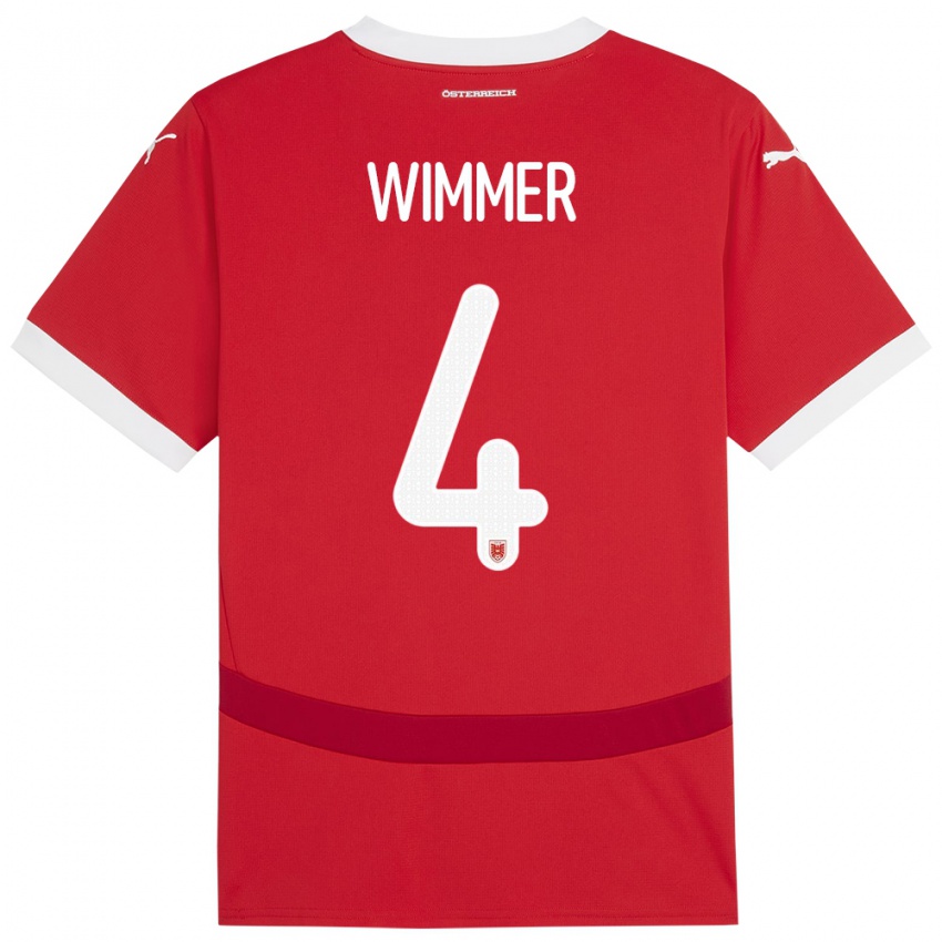 Mann Østerrike Patrick Wimmer #4 Rød Hjemmetrøye Drakt Trøye 24-26 Skjorter T-Skjorte