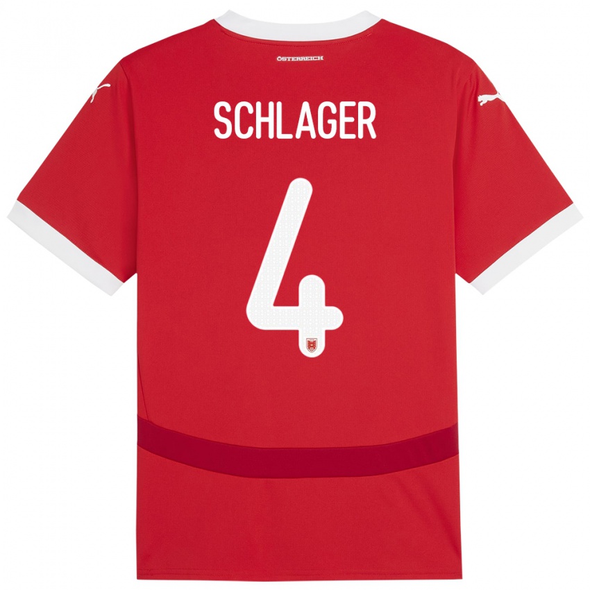 Mann Østerrike Xaver Schlager #4 Rød Hjemmetrøye Drakt Trøye 24-26 Skjorter T-Skjorte