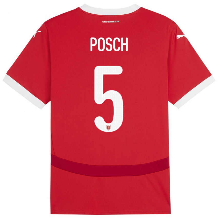 Mann Østerrike Stefan Posch #5 Rød Hjemmetrøye Drakt Trøye 24-26 Skjorter T-Skjorte