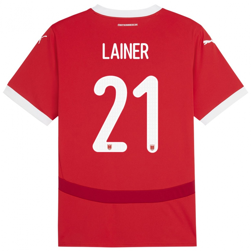 Mann Østerrike Stefan Lainer #21 Rød Hjemmetrøye Drakt Trøye 24-26 Skjorter T-Skjorte