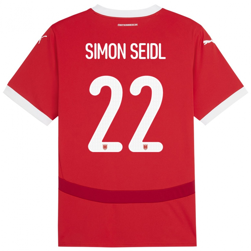 Mann Østerrike Simon Seidl #22 Rød Hjemmetrøye Drakt Trøye 24-26 Skjorter T-Skjorte