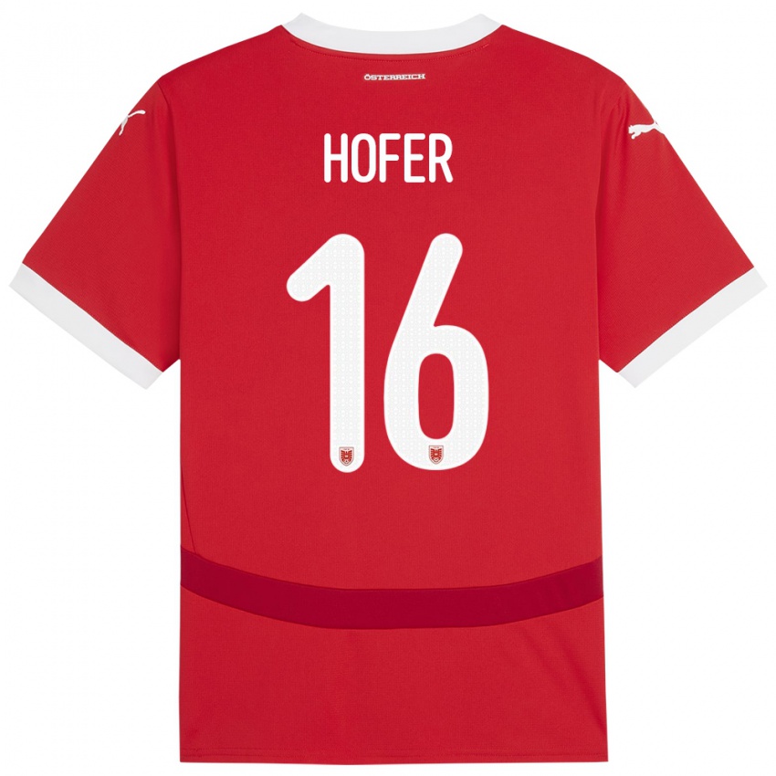 Mann Østerrike Raphael Hofer #16 Rød Hjemmetrøye Drakt Trøye 24-26 Skjorter T-Skjorte