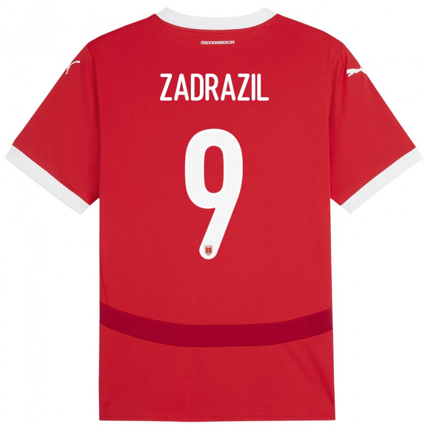 Mann Østerrike Sarah Zadrazil #9 Rød Hjemmetrøye Drakt Trøye 24-26 Skjorter T-Skjorte