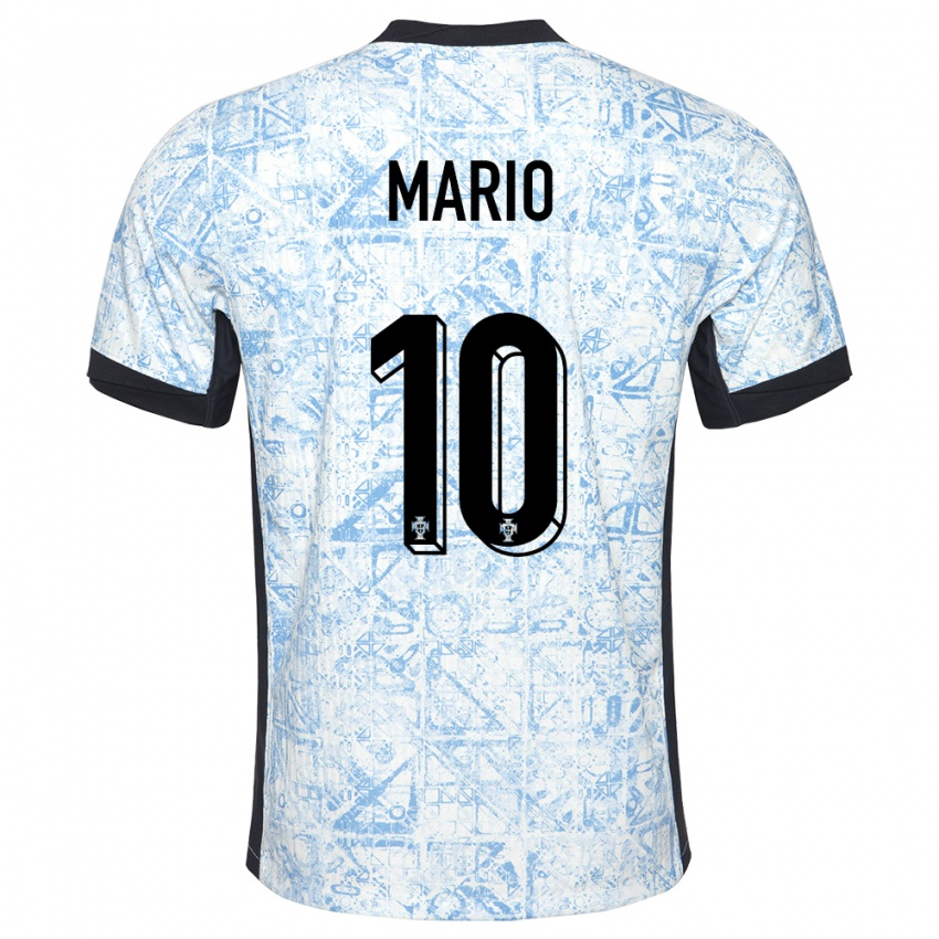 Mann Portugal Joao Mario #10 Kremblå Bortetrøye Drakt Trøye 24-26 Skjorter T-Skjorte