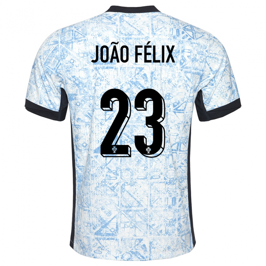 Mann Portugal Joao Felix #23 Kremblå Bortetrøye Drakt Trøye 24-26 Skjorter T-Skjorte