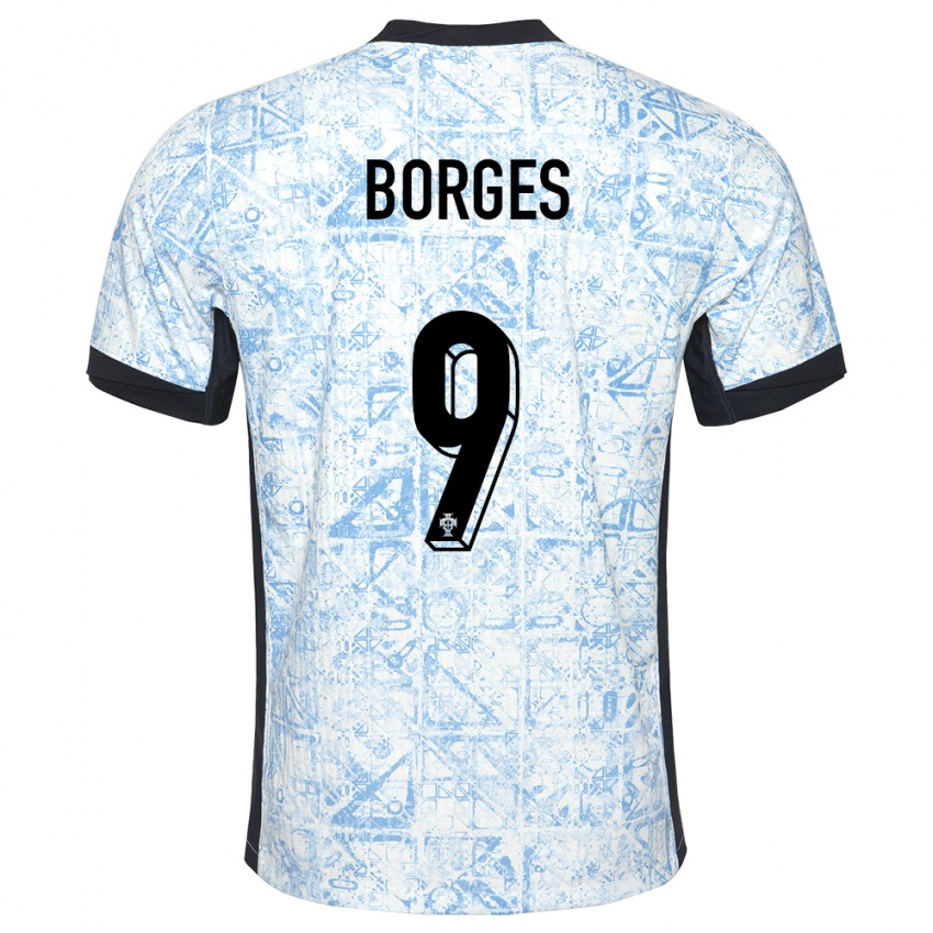 Mann Portugal Ana Borges #9 Kremblå Bortetrøye Drakt Trøye 24-26 Skjorter T-Skjorte