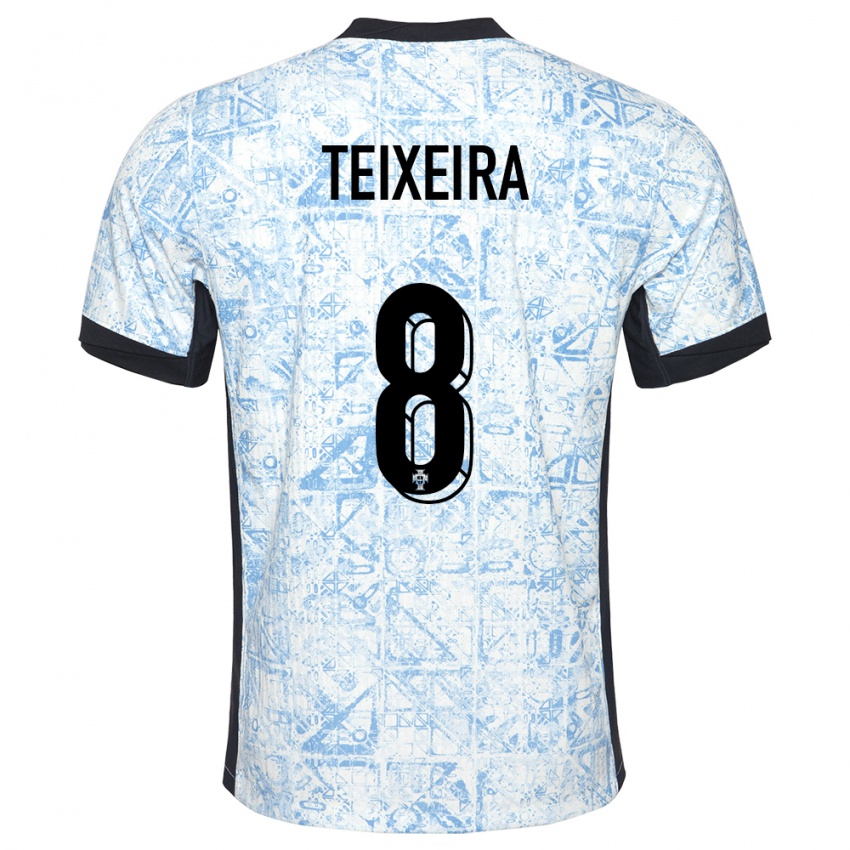 Mann Portugal Joao Teixeira #8 Kremblå Bortetrøye Drakt Trøye 24-26 Skjorter T-Skjorte