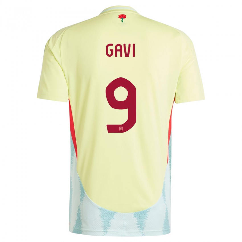 Mann Spania Gavi #9 Gul Bortetrøye Drakt Trøye 24-26 Skjorter T-Skjorte