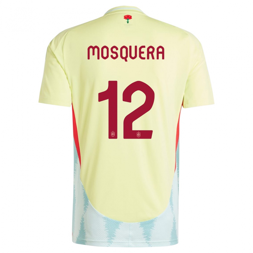 Mann Spania Cristian Mosquera #12 Gul Bortetrøye Drakt Trøye 24-26 Skjorter T-Skjorte