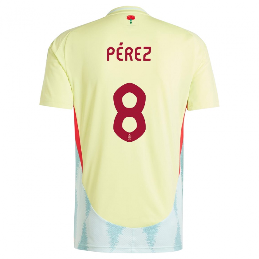 Mann Spania Dani Perez #8 Gul Bortetrøye Drakt Trøye 24-26 Skjorter T-Skjorte