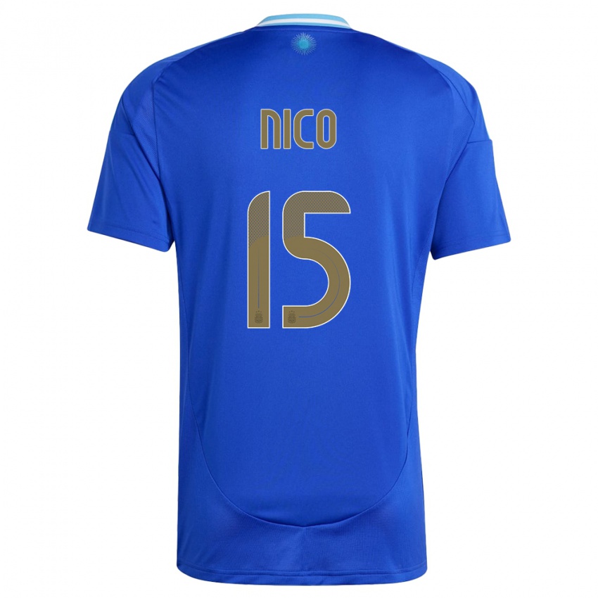 Mann Argentina Nico #15 Blå Bortetrøye Drakt Trøye 24-26 Skjorter T-Skjorte