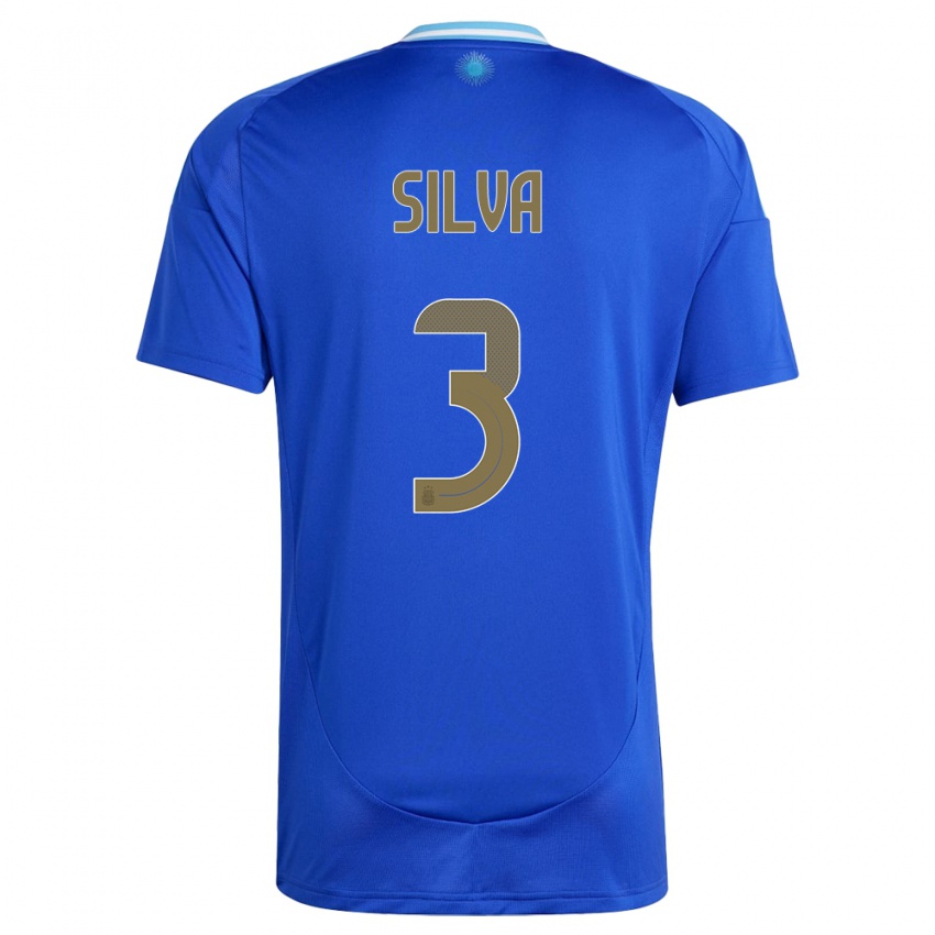 Mann Argentina Tomas Silva #3 Blå Bortetrøye Drakt Trøye 24-26 Skjorter T-Skjorte