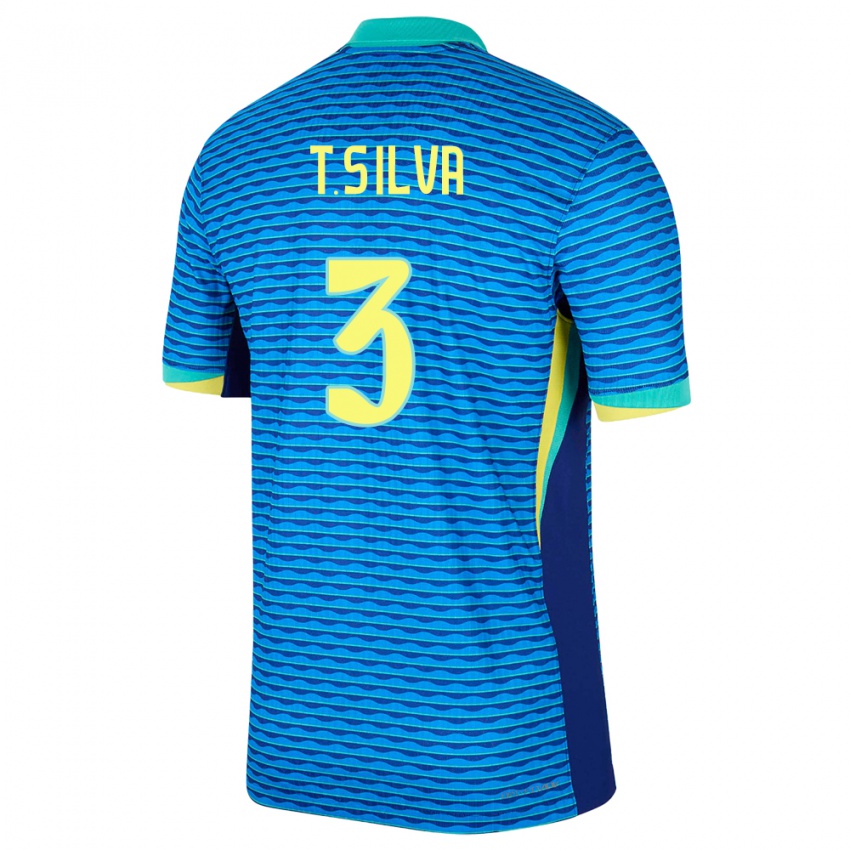 Mann Brasil Thiago Silva #3 Blå Bortetrøye Drakt Trøye 24-26 Skjorter T-Skjorte