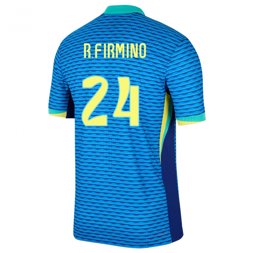 Mann Brasil Roberto Firmino #24 Blå Bortetrøye Drakt Trøye 24-26 Skjorter T-Skjorte