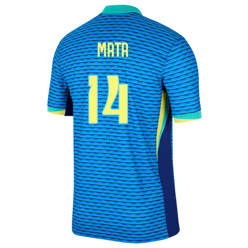 Mann Brasil Da Mata #14 Blå Bortetrøye Drakt Trøye 24-26 Skjorter T-Skjorte