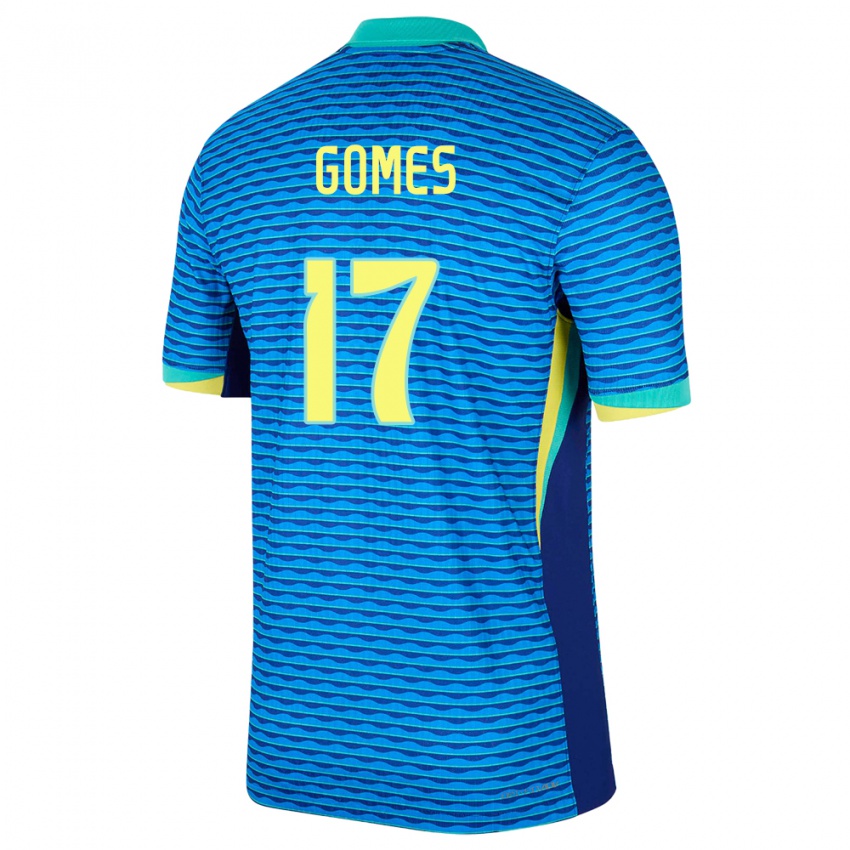 Mann Brasil William Gomes #17 Blå Bortetrøye Drakt Trøye 24-26 Skjorter T-Skjorte