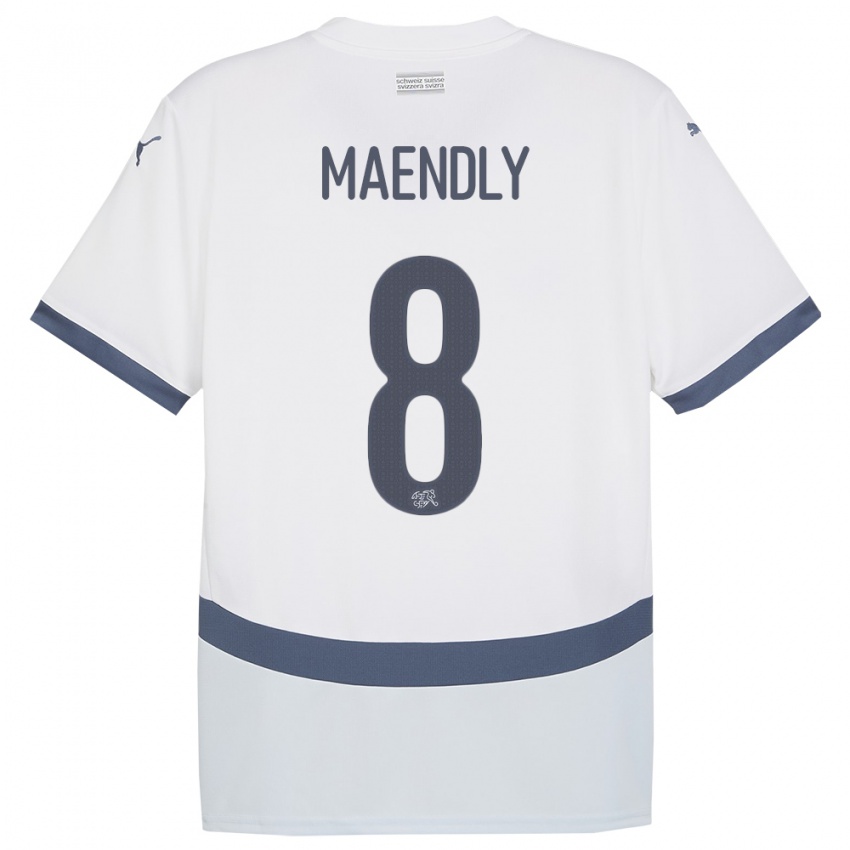 Mann Sveits Sandy Maendly #8 Hvit Bortetrøye Drakt Trøye 24-26 Skjorter T-Skjorte