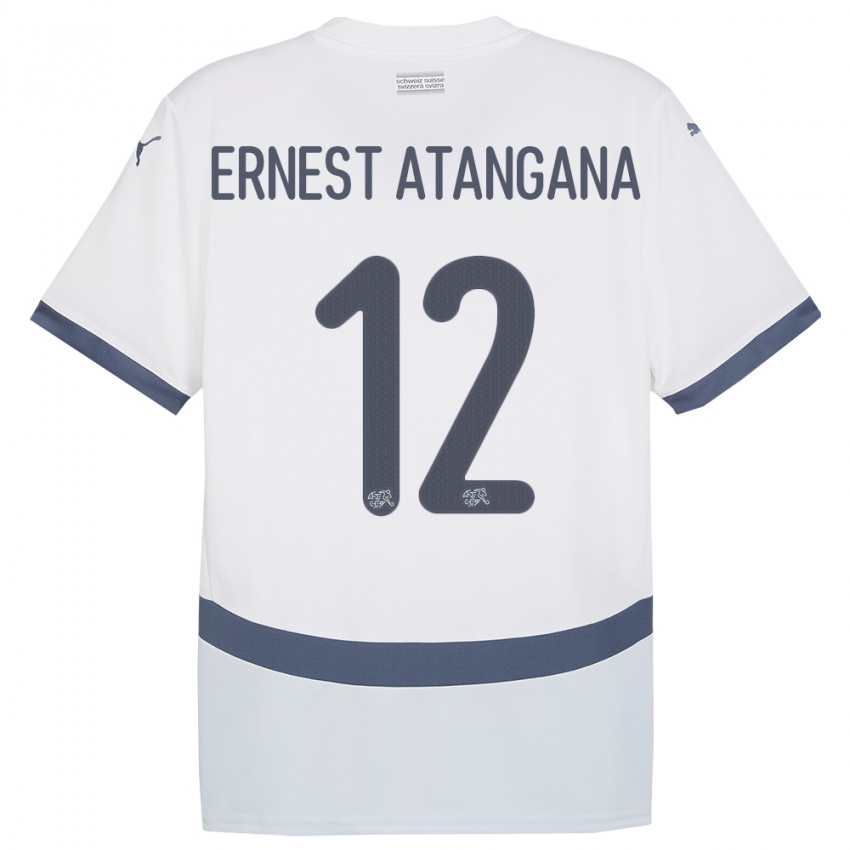 Mann Sveits Brian Ernest Atangana #12 Hvit Bortetrøye Drakt Trøye 24-26 Skjorter T-Skjorte